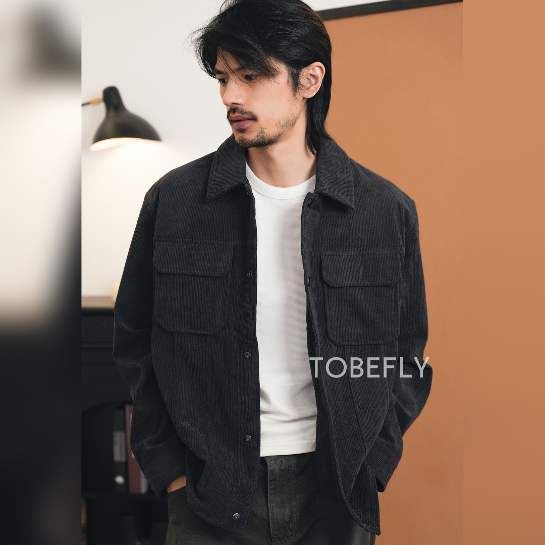 Tobefly灯芯绒短款翻领夹克2025秋季新款潮时尚休闲通勤男士外套 - 图0