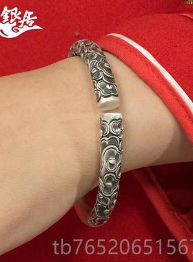 正品祥银居黑神话悟空南手工棒制作旧情侣覆古做云浮雕金箍手镯.