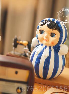 正品780后童年忆复古不倒翁娃娃陶瓷回摆件国潮风窗橱装饰收藏价0