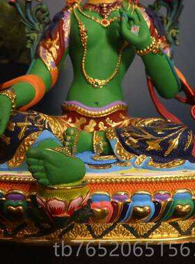 正品度母佛像纯铜彩上色工艺藏绘传密家用佛堂绿观音宗供奉佛像摆