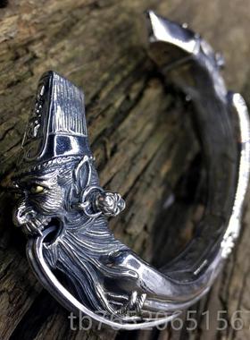 正品男霸气黑白无常开爷手镯S92款5纯银七一口见生财八爷天下太平