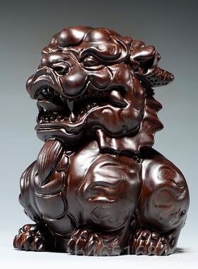 高档黑木质麒麟刻摆件家居客厅办公室檀关摆设装饰玄工雕艺品开业