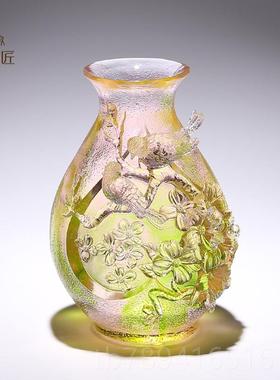 高档古法琉璃喜上眉梢梅花工瓶摆居件乔迁饰新礼物客厅家居水晶装