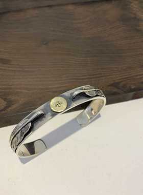 高档同匠 9羽25纯银双毛鹰台开口手镯泰银抖音阿n不ic潮男同银款