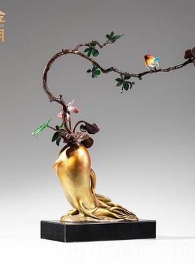 高档黄《人生如意》铜金岁月铜摆件铜器工艺品新中厅家式居客玄关