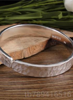 高档银锤纹纯手工敲打定精致制锤子999纯银男女情镯侣足款银手磨