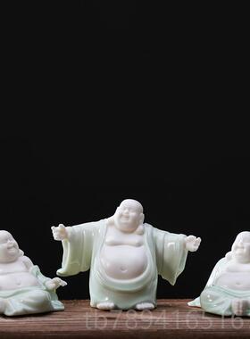 高档品瓷招精财弥勒佛羊脂玉大肚笑佛陶客玄关厅车载家居装饰禅意