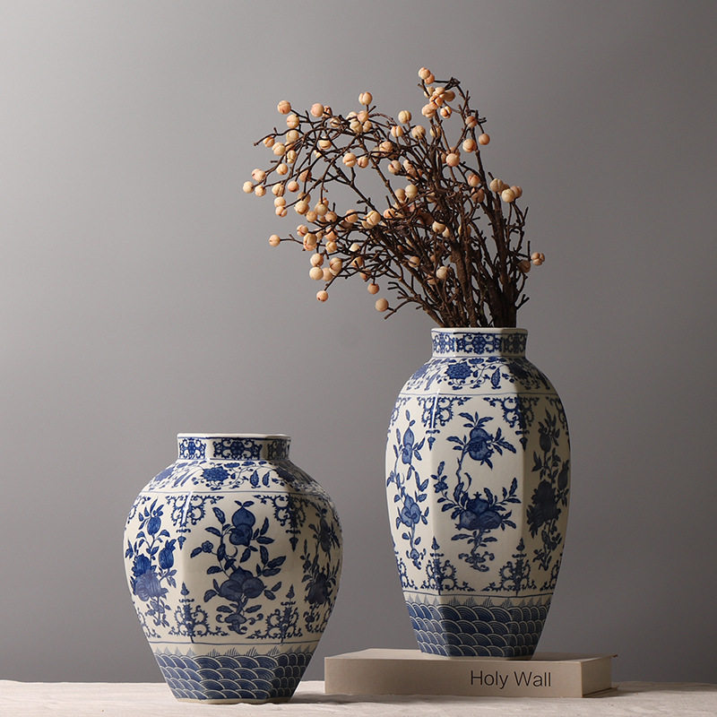 中式青花瓷海水纹折纸花果纹装饰品 陶瓷花瓶创意插花摆件 三件套,淘宝优惠券,粉丝福利购,淘宝优惠卷