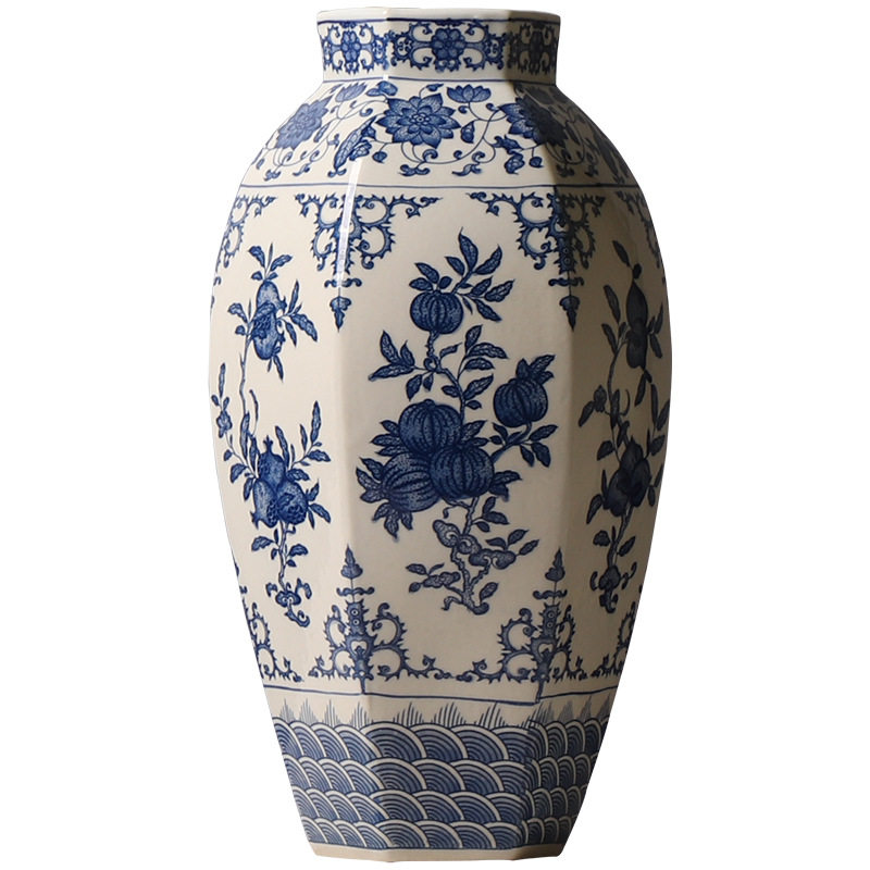 中式青花瓷海水纹折纸花果纹装饰品 陶瓷花瓶创意插花摆件 三件套,淘宝优惠券,粉丝福利购,淘宝优惠卷