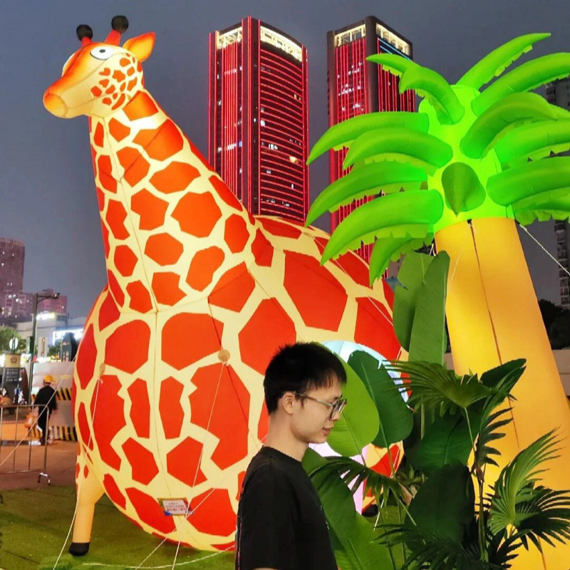 充气膨胀动物园气模发光胖卡通长颈鹿斑马大象豹模型户外商场美陈 - 图2