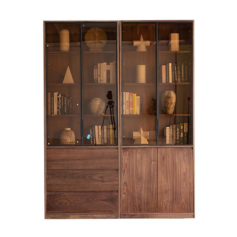 北美黑胡桃木组合书柜玻璃防尘落地满墙到顶展示柜储物客厅餐边柜,淘宝优惠券,粉丝福利购,淘宝优惠卷