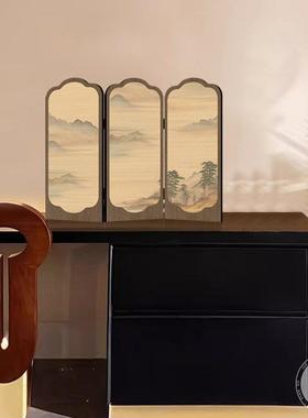 中古风桌面小屏风摆件创意入户玄关边柜电视柜摆画茶室酒店装饰