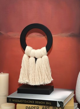 中古侘寂风棉绳流苏几何抽象艺术摆件样板房书房客厅童房桌面饰品