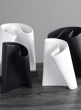精选现代极简黑白创意抽象几何陶瓷摆件客厅样板间艺术感软装家居