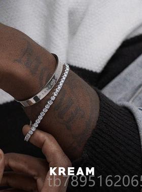 高档KREAM 原创 通S体925纯银slogan哈手镯女男嘻同款 开口可调节