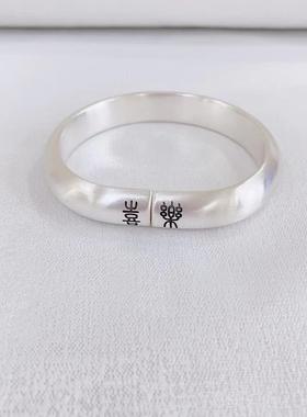 高档999足银纯银手千镯复古开口足实心马蹄镯子 妈款手妈工女银镯