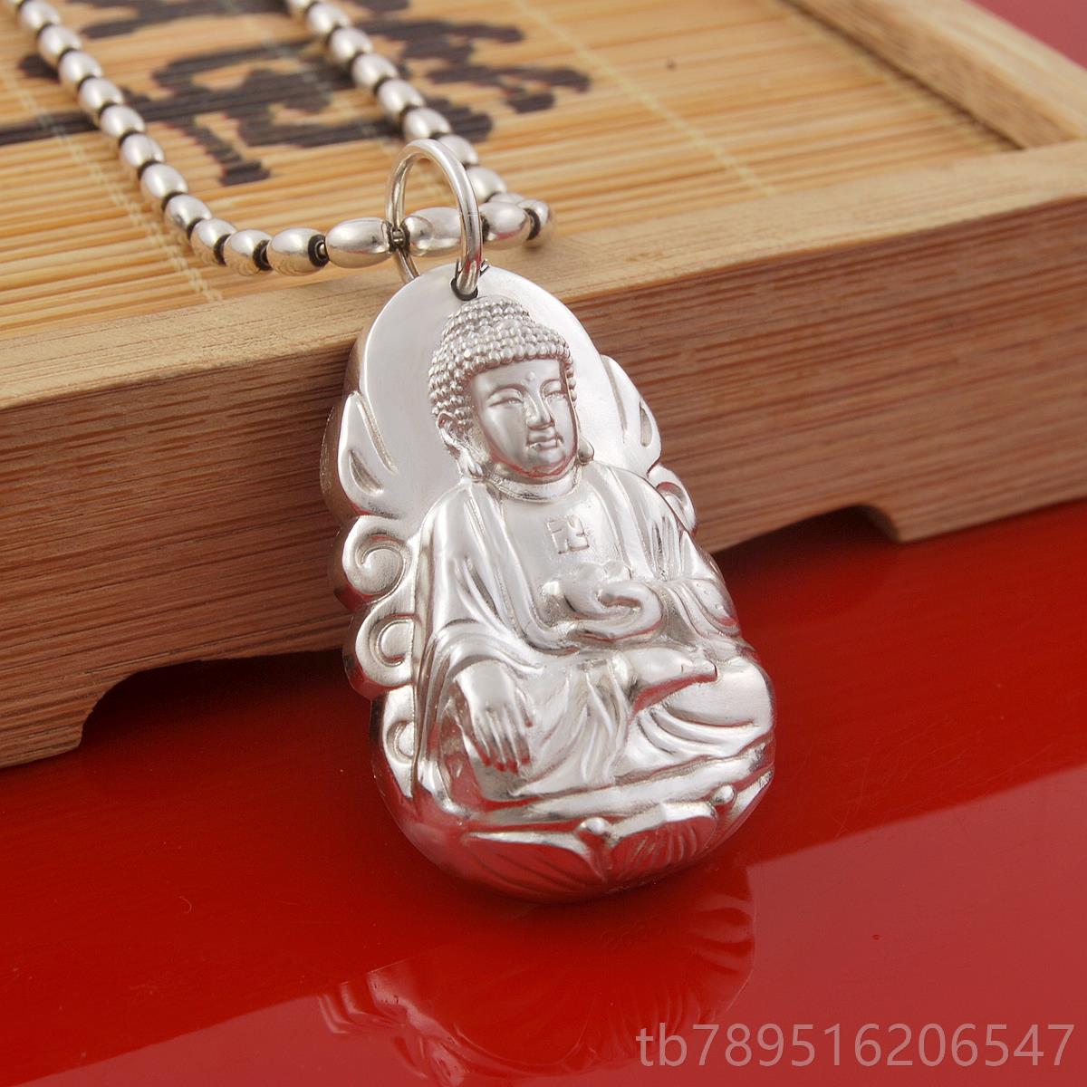 高档实心原创立体雕阿陀佛弥生肖猪浮生肖狗吊坠守纯护神银项链带 - 图3