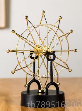 高档轻奢性金色铁艺件摩天轮电磁摇摆永动家居书房办仪公室摆生日