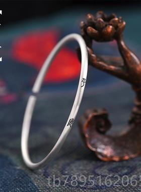 高档罗老银匠999银手镯女士年款复轻古泰国风素纯圈男生足银镯子