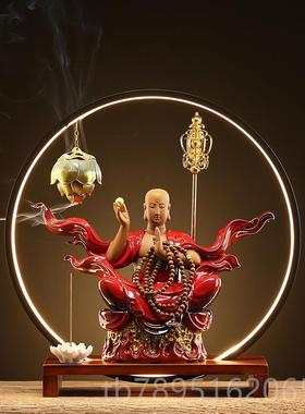 高档新中式禅意陶地藏王菩佛像大件灯圈瓷供奉客厅萨玄关茶室摆装