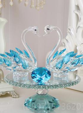 正品创意水晶天鹅结礼家物送闺蜜生婚日新婚客厅酒柜摆件居装工饰