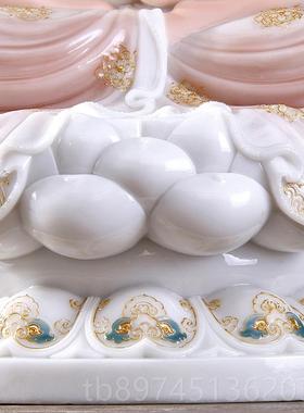 正品观音音菩萨用坐莲观佛像家用汉 白玉手工彩釉镶金 娑婆三家圣