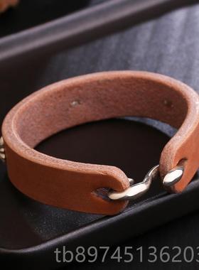 正品宽版手工真皮菊枥木鞍革25银花钉复古9桥吾郎风格皮手高环手