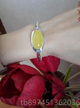 正品S92蜡南5银手镯空托银托镶嵌适合琥珀蜜玉宝石石红13*18