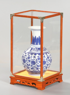 红木玻璃罩宝笼摆件工艺品观音佛像佛龛防尘罩古董花瓶展示盒定制