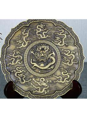 铜摆件铜龙盘铜九龙献瑞工艺品九龙壁龙凤呈祥纯铜圆盘摆设龙凤盘