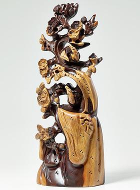 实木雕刻喜上眉梢摆件木头根雕原木家居客厅电视柜装饰礼品工艺品