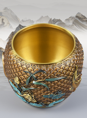 纯铜茶叶罐鲤鱼铜缸工艺品摆件