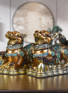 全铜貔貅摆件公母一对工艺品
