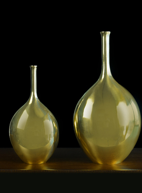 纯黄铜花瓶摆件插花台面装饰品