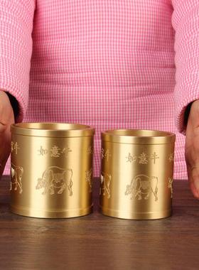 铜五牛图笔筒摆件 铜笔筒摆件 实心铜笔筒摆件