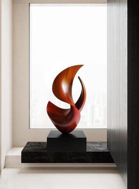 现代抽象实木雕塑摆件会所酒店样板房客厅玄关装饰摆饰软装艺术品