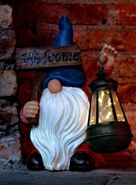 田园精灵太阳能小夜灯光户外别墅花园庭院树脂工艺装饰摆件欢迎牌