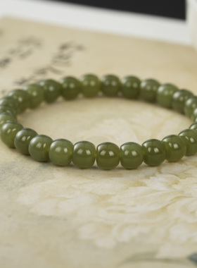 云上叙12 DS29016-和田玉手串-多样性发其一-约7×8mm（甄选）