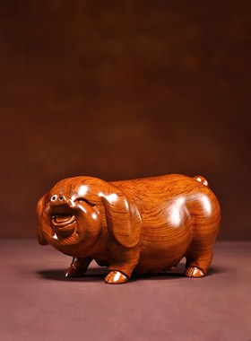 花梨实木福猪摆件黑檀木十二生肖猪一对家居客厅寓意装饰工艺礼品