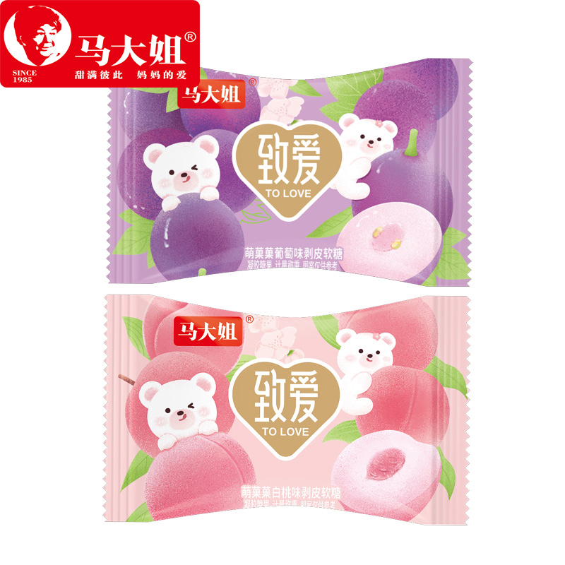 马大姐萌菓菓白桃味剥皮软糖水果味网红爆款婚庆喜糖果零食品小吃 - 图2