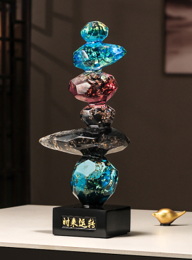 石来运转书房办公室石头摆件轻奢客厅电视柜玄关高级感装饰品