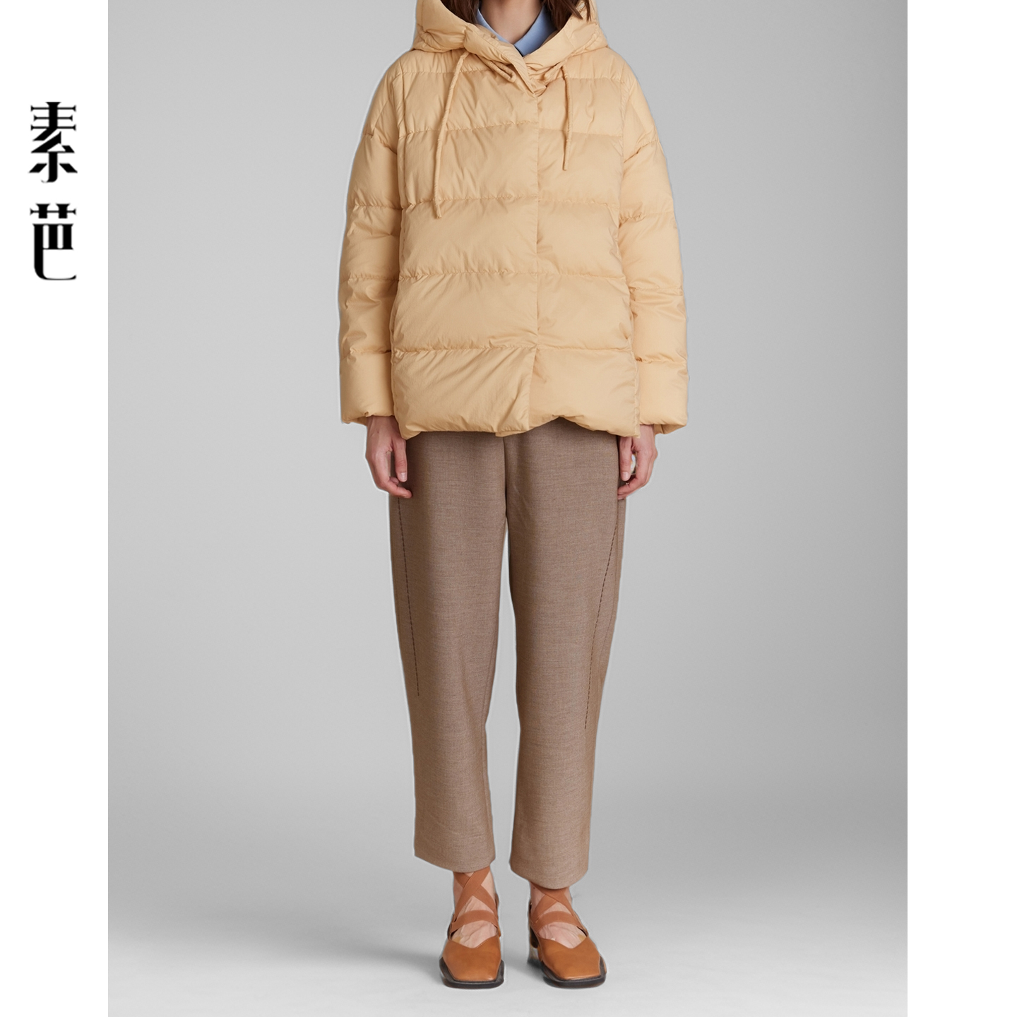 素芭抽绳连帽羽绒服女冬季花苞帽设计宽松舒适时尚百搭外套SS0870 - 图0