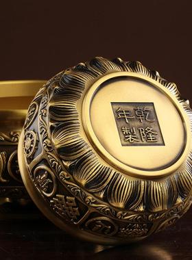 黄铜聚宝盆全铜缸八宝聚财创意香炉客厅办公桌玄关中式装饰小摆件