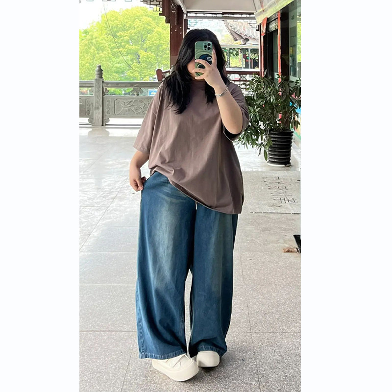 大尺码胖mm美i式复古直筒牛仔裤女梨型身材松紧腰宽松遮肉显瘦长,淘宝优惠券,粉丝福利购,淘宝优惠卷