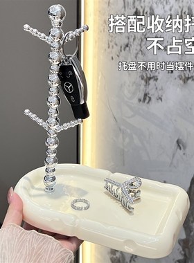 进门挂钥匙收纳摆件轻奢陶瓷高级入F户玄关置物架客厅装饰家居饰