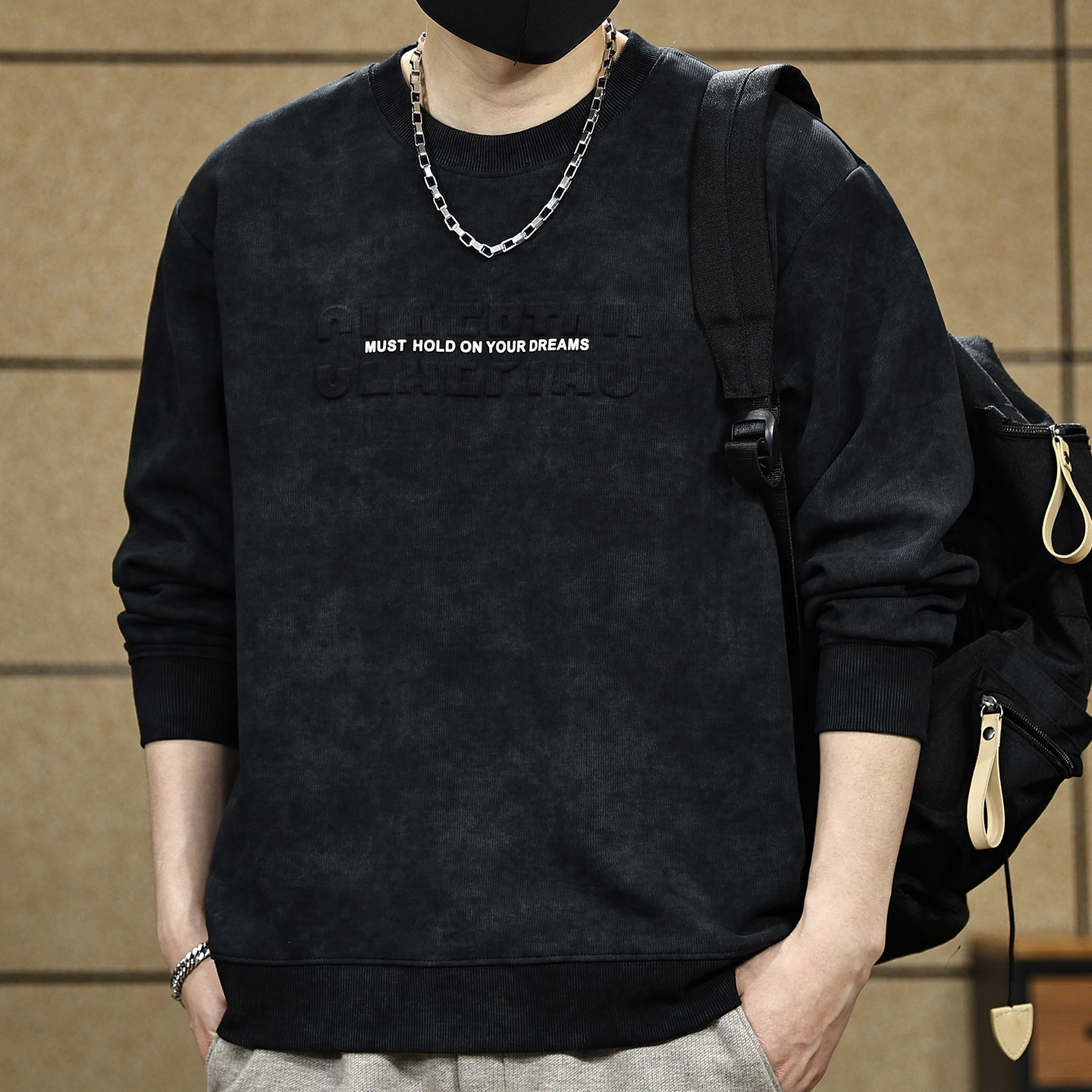 320g重磅美式钢印压花圆领卫衣男士早春新款宽松大码仿洗水上衣潮,淘宝优惠券,粉丝福利购,淘宝优惠卷