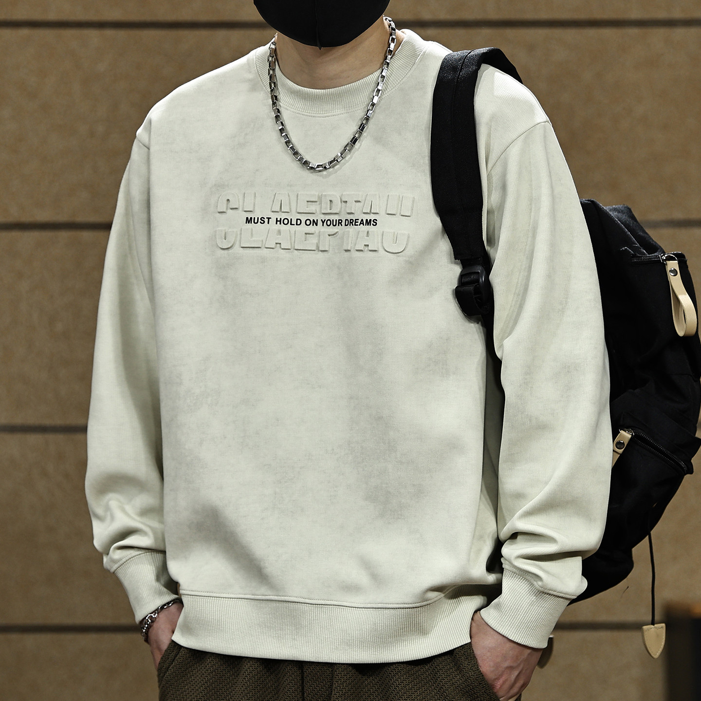 320g重磅美式钢印压花圆领卫衣男士早春新款宽松大码仿洗水上衣潮,淘宝优惠券,粉丝福利购,淘宝优惠卷