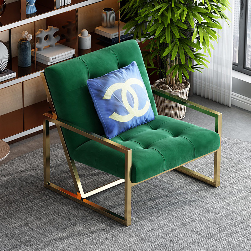 后现代北欧轻奢沙发椅 不锈钢镀金单人沙发 客厅轻奢布艺沙发,淘宝优惠券,粉丝福利购,淘宝优惠卷