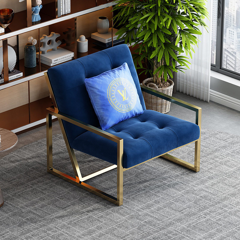 后现代北欧轻奢沙发椅 不锈钢镀金单人沙发 客厅轻奢布艺沙发,淘宝优惠券,粉丝福利购,淘宝优惠卷