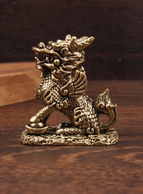 纯黄铜招财公母一对麒麟摆件镇宅吉祥物办公室客厅家居工艺装饰品